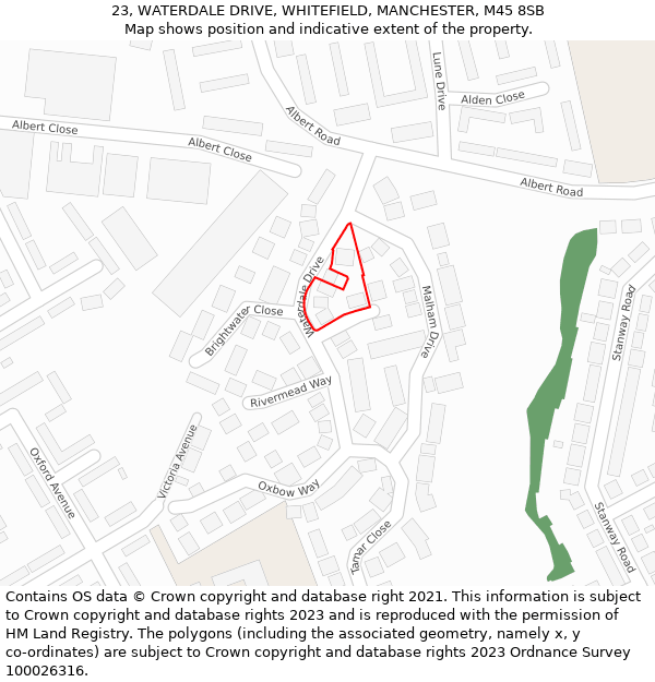 23, WATERDALE DRIVE, WHITEFIELD, MANCHESTER, M45 8SB: Location map and indicative extent of plot