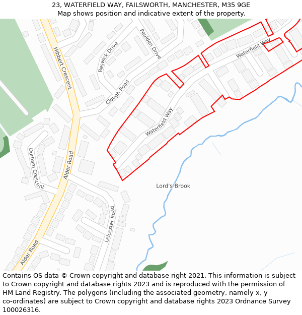 23, WATERFIELD WAY, FAILSWORTH, MANCHESTER, M35 9GE: Location map and indicative extent of plot