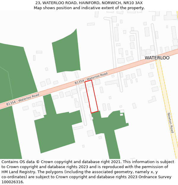 23, WATERLOO ROAD, HAINFORD, NORWICH, NR10 3AX: Location map and indicative extent of plot