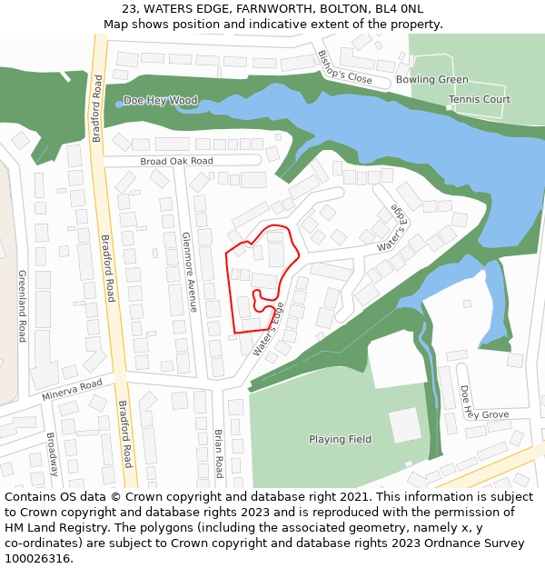 23, WATERS EDGE, FARNWORTH, BOLTON, BL4 0NL: Location map and indicative extent of plot