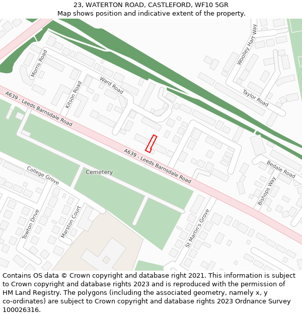 23, WATERTON ROAD, CASTLEFORD, WF10 5GR: Location map and indicative extent of plot