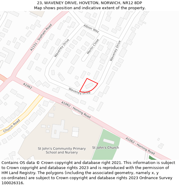 23, WAVENEY DRIVE, HOVETON, NORWICH, NR12 8DP: Location map and indicative extent of plot