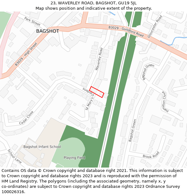 23, WAVERLEY ROAD, BAGSHOT, GU19 5JL: Location map and indicative extent of plot