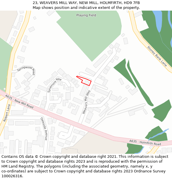 23, WEAVERS MILL WAY, NEW MILL, HOLMFIRTH, HD9 7FB: Location map and indicative extent of plot