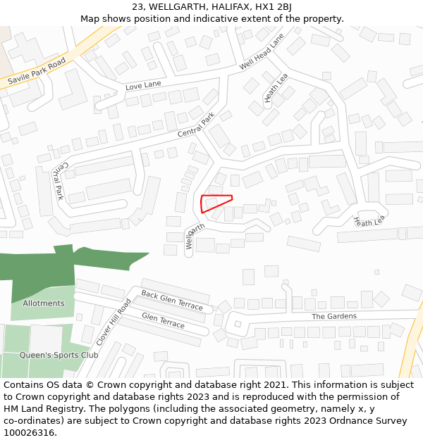 23, WELLGARTH, HALIFAX, HX1 2BJ: Location map and indicative extent of plot