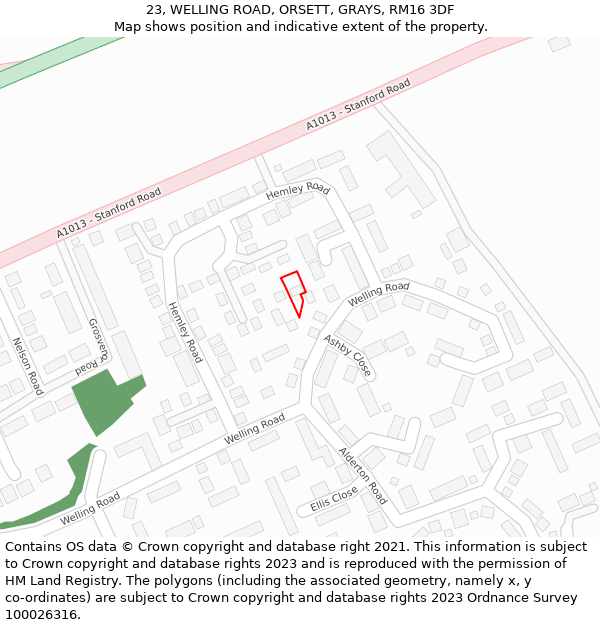 23, WELLING ROAD, ORSETT, GRAYS, RM16 3DF: Location map and indicative extent of plot
