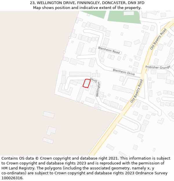 23, WELLINGTON DRIVE, FINNINGLEY, DONCASTER, DN9 3FD: Location map and indicative extent of plot