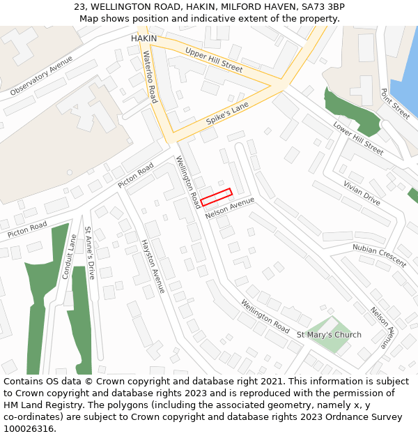 23, WELLINGTON ROAD, HAKIN, MILFORD HAVEN, SA73 3BP: Location map and indicative extent of plot