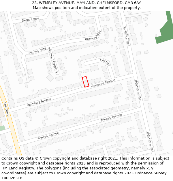 23, WEMBLEY AVENUE, MAYLAND, CHELMSFORD, CM3 6AY: Location map and indicative extent of plot