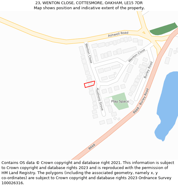 23, WENTON CLOSE, COTTESMORE, OAKHAM, LE15 7DR: Location map and indicative extent of plot