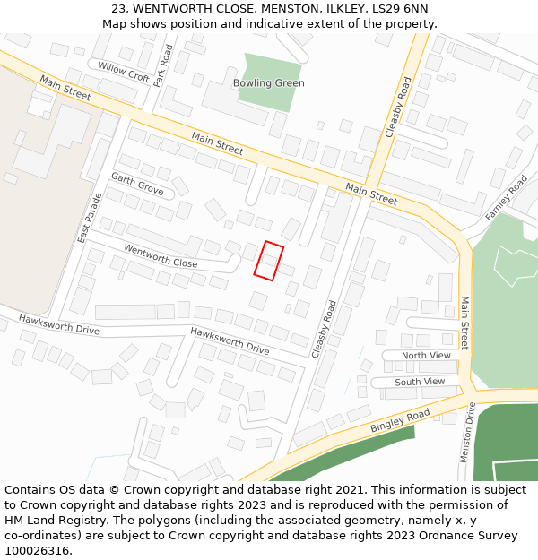 23, WENTWORTH CLOSE, MENSTON, ILKLEY, LS29 6NN: Location map and indicative extent of plot