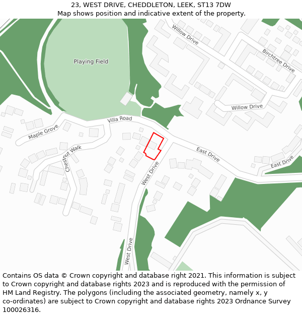 23, WEST DRIVE, CHEDDLETON, LEEK, ST13 7DW: Location map and indicative extent of plot