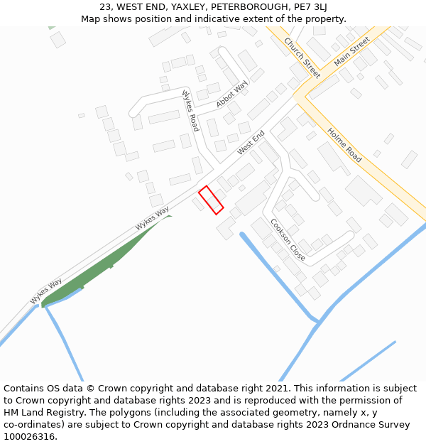 23, WEST END, YAXLEY, PETERBOROUGH, PE7 3LJ: Location map and indicative extent of plot