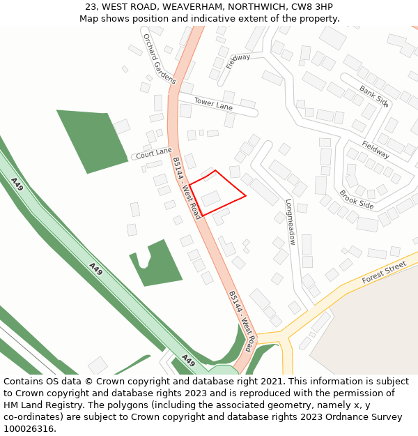 23, WEST ROAD, WEAVERHAM, NORTHWICH, CW8 3HP: Location map and indicative extent of plot