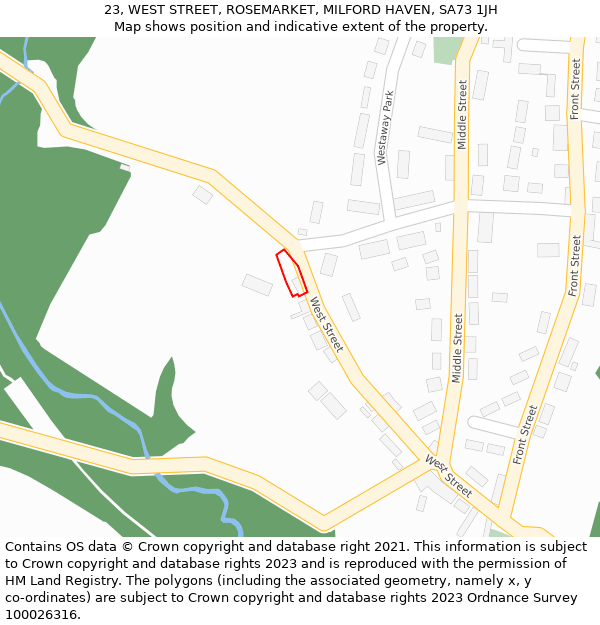 23, WEST STREET, ROSEMARKET, MILFORD HAVEN, SA73 1JH: Location map and indicative extent of plot