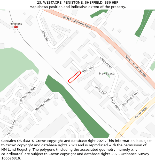 23, WESTACRE, PENISTONE, SHEFFIELD, S36 6BF: Location map and indicative extent of plot