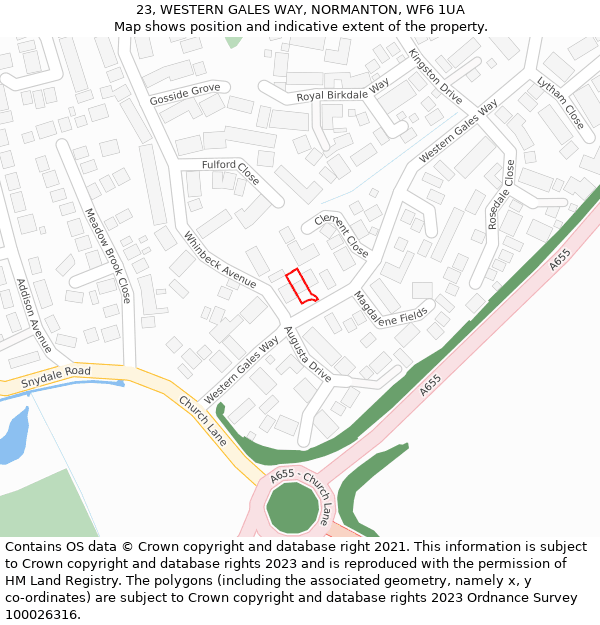 23, WESTERN GALES WAY, NORMANTON, WF6 1UA: Location map and indicative extent of plot