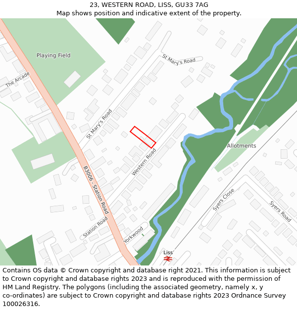 23, WESTERN ROAD, LISS, GU33 7AG: Location map and indicative extent of plot