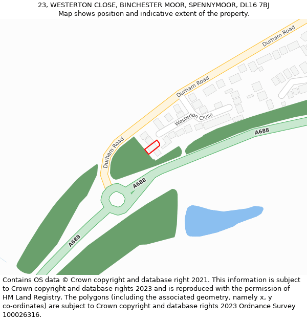 23, WESTERTON CLOSE, BINCHESTER MOOR, SPENNYMOOR, DL16 7BJ: Location map and indicative extent of plot
