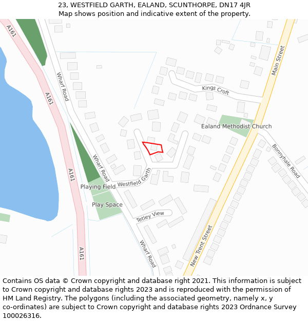 23, WESTFIELD GARTH, EALAND, SCUNTHORPE, DN17 4JR: Location map and indicative extent of plot