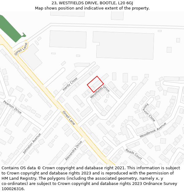 23, WESTFIELDS DRIVE, BOOTLE, L20 6GJ: Location map and indicative extent of plot