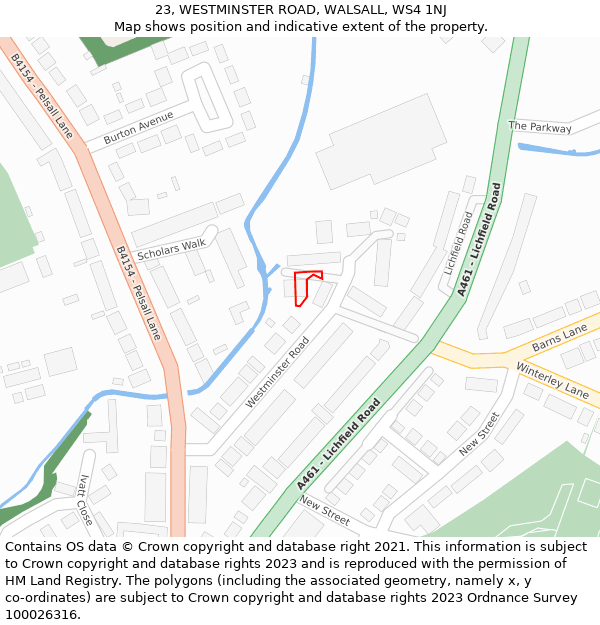23, WESTMINSTER ROAD, WALSALL, WS4 1NJ: Location map and indicative extent of plot