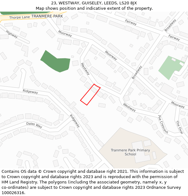 23, WESTWAY, GUISELEY, LEEDS, LS20 8JX: Location map and indicative extent of plot