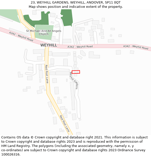 23, WEYHILL GARDENS, WEYHILL, ANDOVER, SP11 0QT: Location map and indicative extent of plot