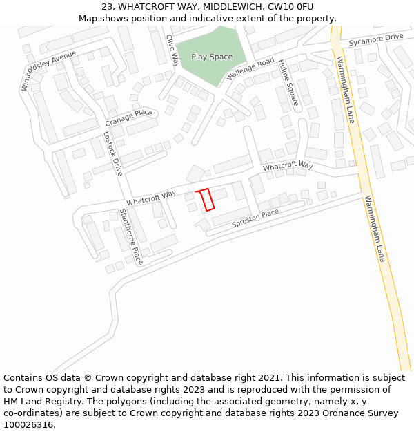 23, WHATCROFT WAY, MIDDLEWICH, CW10 0FU: Location map and indicative extent of plot