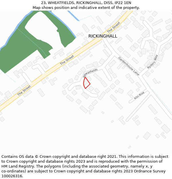 23, WHEATFIELDS, RICKINGHALL, DISS, IP22 1EN: Location map and indicative extent of plot