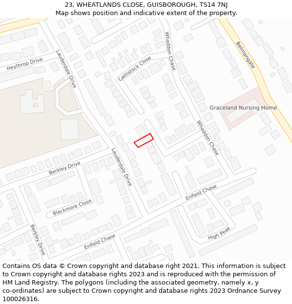 23, WHEATLANDS CLOSE, GUISBOROUGH, TS14 7NJ: Location map and indicative extent of plot