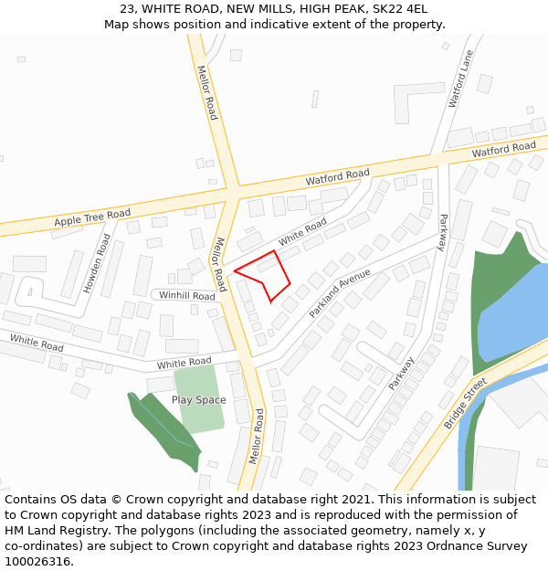 23, WHITE ROAD, NEW MILLS, HIGH PEAK, SK22 4EL: Location map and indicative extent of plot