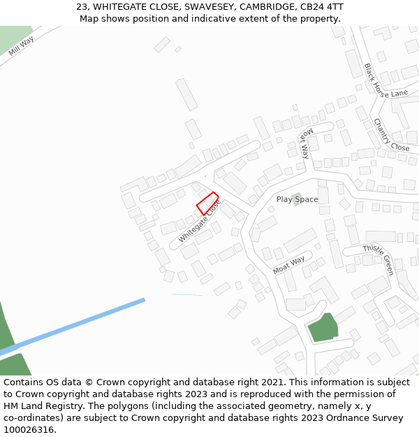 23, WHITEGATE CLOSE, SWAVESEY, CAMBRIDGE, CB24 4TT: Location map and indicative extent of plot