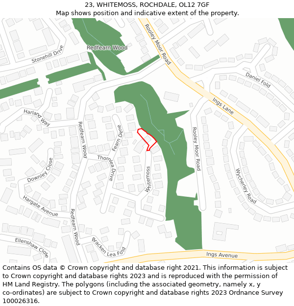 23, WHITEMOSS, ROCHDALE, OL12 7GF: Location map and indicative extent of plot