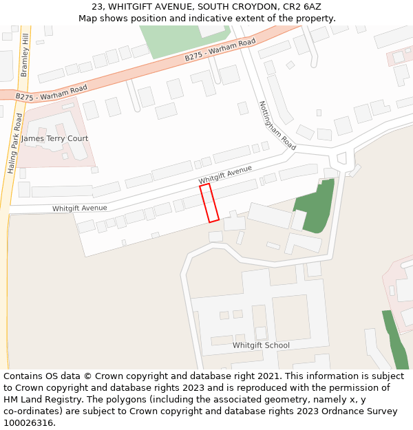 23, WHITGIFT AVENUE, SOUTH CROYDON, CR2 6AZ: Location map and indicative extent of plot