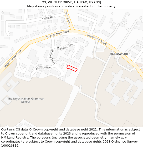 23, WHITLEY DRIVE, HALIFAX, HX2 9SJ: Location map and indicative extent of plot