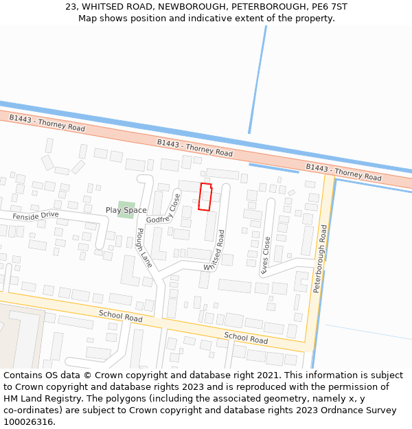 23, WHITSED ROAD, NEWBOROUGH, PETERBOROUGH, PE6 7ST: Location map and indicative extent of plot