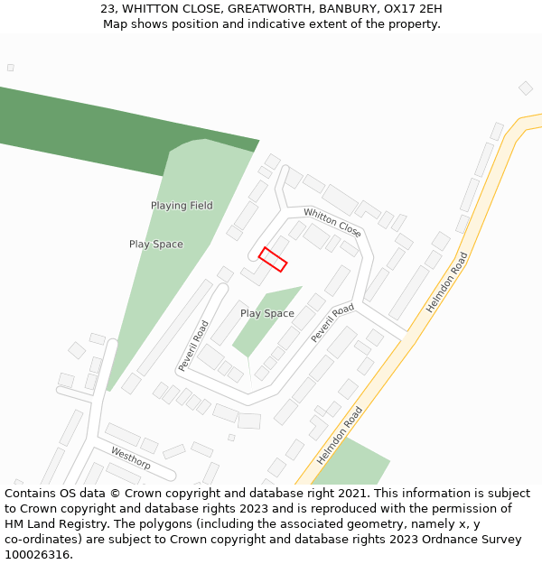 23, WHITTON CLOSE, GREATWORTH, BANBURY, OX17 2EH: Location map and indicative extent of plot