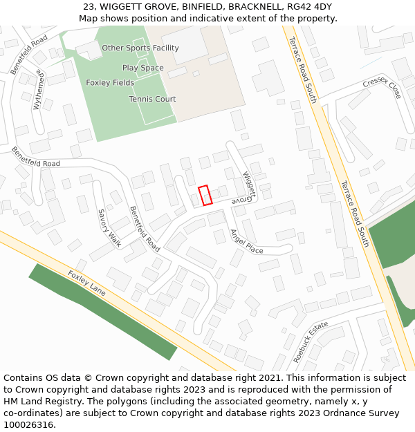 23, WIGGETT GROVE, BINFIELD, BRACKNELL, RG42 4DY: Location map and indicative extent of plot