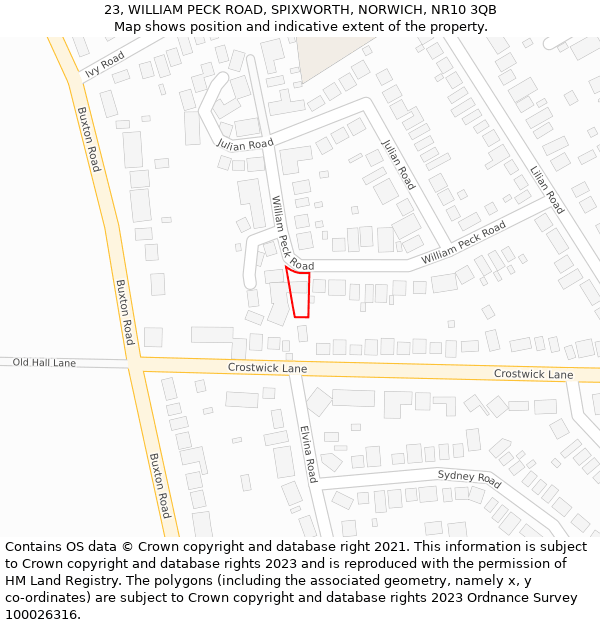 23, WILLIAM PECK ROAD, SPIXWORTH, NORWICH, NR10 3QB: Location map and indicative extent of plot