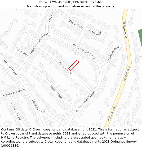 23, WILLOW AVENUE, EXMOUTH, EX8 4QS: Location map and indicative extent of plot