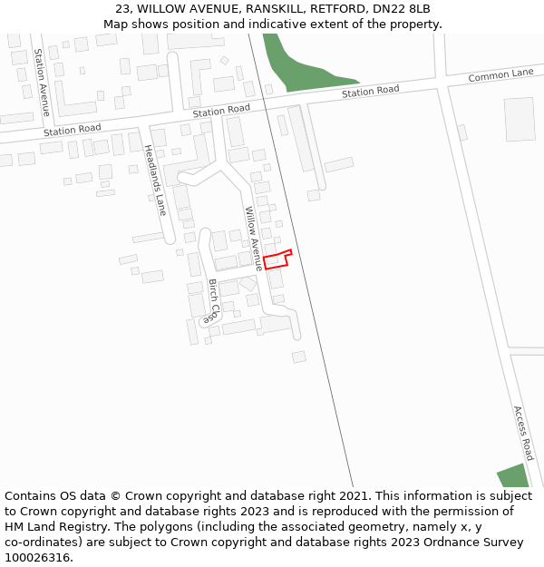 23, WILLOW AVENUE, RANSKILL, RETFORD, DN22 8LB: Location map and indicative extent of plot