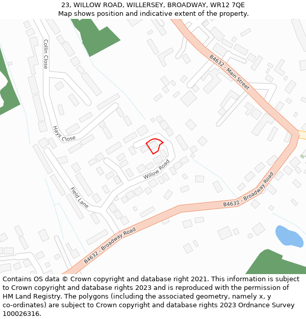 23, WILLOW ROAD, WILLERSEY, BROADWAY, WR12 7QE: Location map and indicative extent of plot
