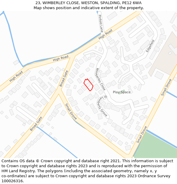 23, WIMBERLEY CLOSE, WESTON, SPALDING, PE12 6WA: Location map and indicative extent of plot
