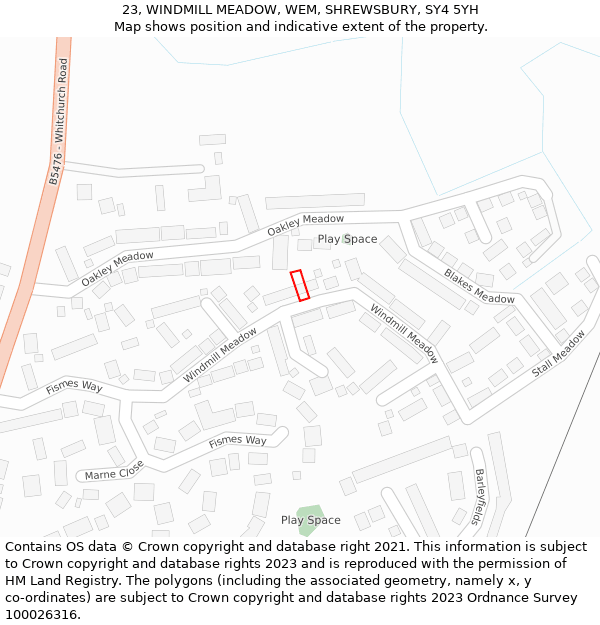 23, WINDMILL MEADOW, WEM, SHREWSBURY, SY4 5YH: Location map and indicative extent of plot