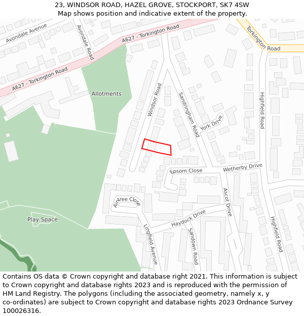 23, WINDSOR ROAD, HAZEL GROVE, STOCKPORT, SK7 4SW: Location map and indicative extent of plot