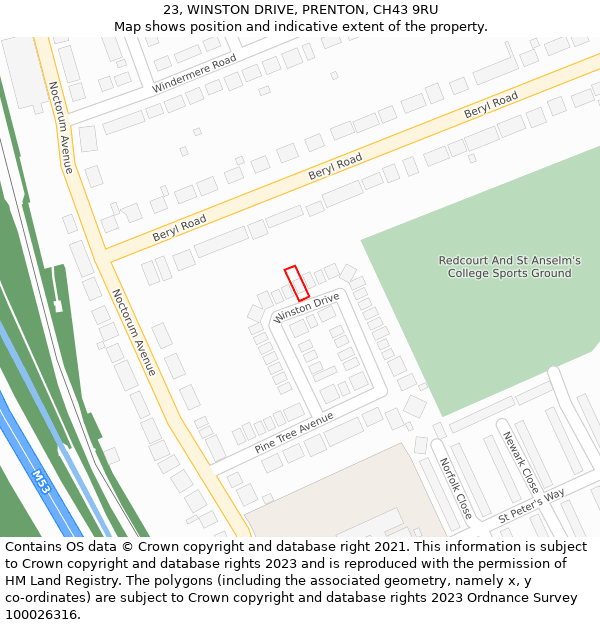 23, WINSTON DRIVE, PRENTON, CH43 9RU: Location map and indicative extent of plot