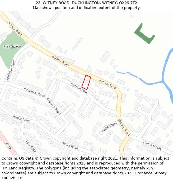 23, WITNEY ROAD, DUCKLINGTON, WITNEY, OX29 7TX: Location map and indicative extent of plot