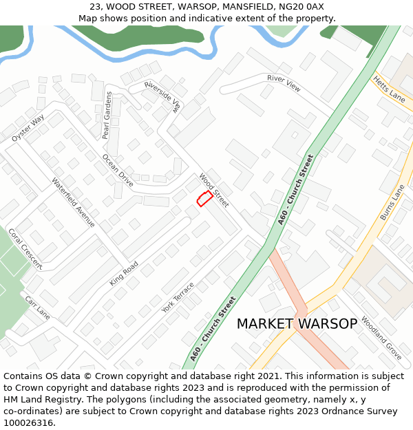 23, WOOD STREET, WARSOP, MANSFIELD, NG20 0AX: Location map and indicative extent of plot