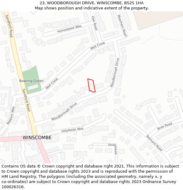 23, WOODBOROUGH DRIVE, WINSCOMBE, BS25 1HA: Location map and indicative extent of plot